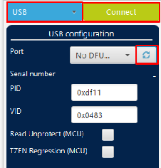 STM32CubeProgrammer USB connection settings