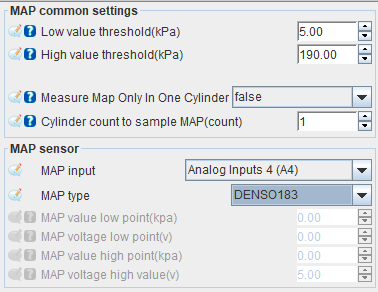 MAP sensor settings
